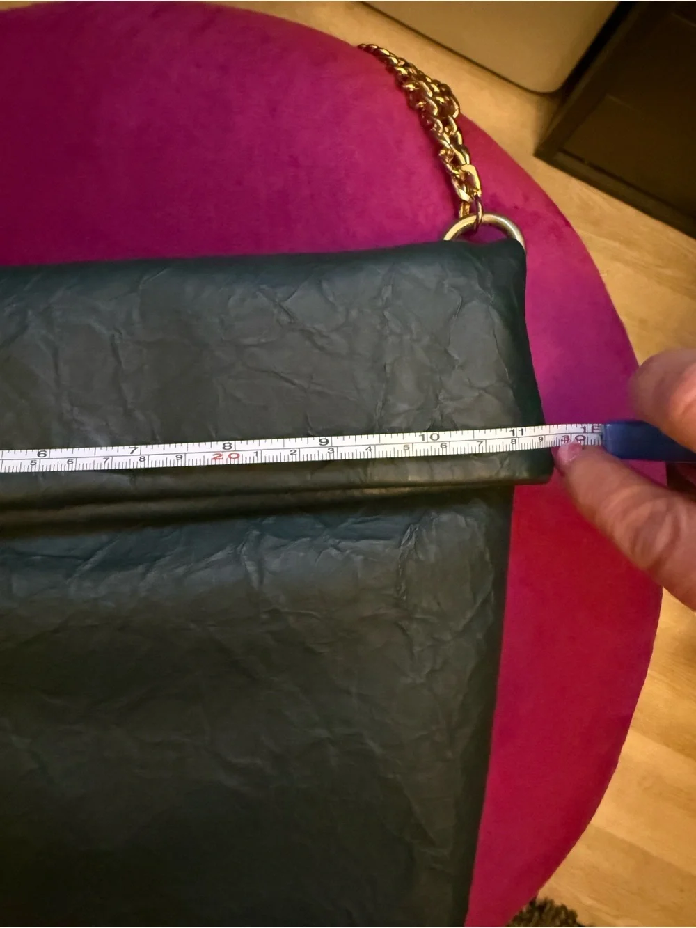Anthropologie Dark Green Fold-Over Crossbody with Gold Chain Strap - Picture 5 of 11